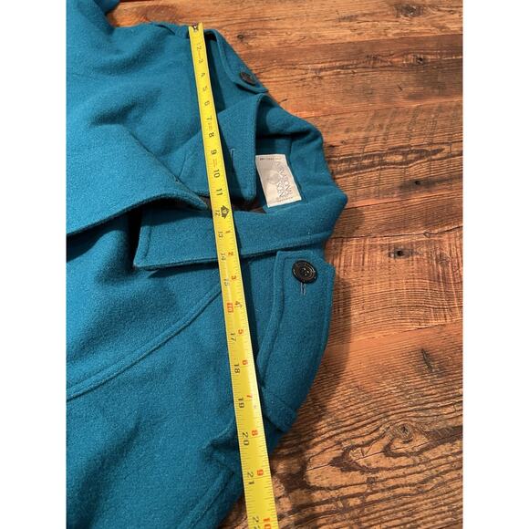Vintage International Scene Teal Double Breasted Wool Trench Coat Size 11 / 12 - Picture 14 of 15